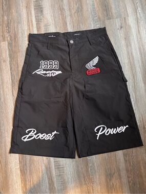 Men's Black Racing Graphic Shorts - Boost Power